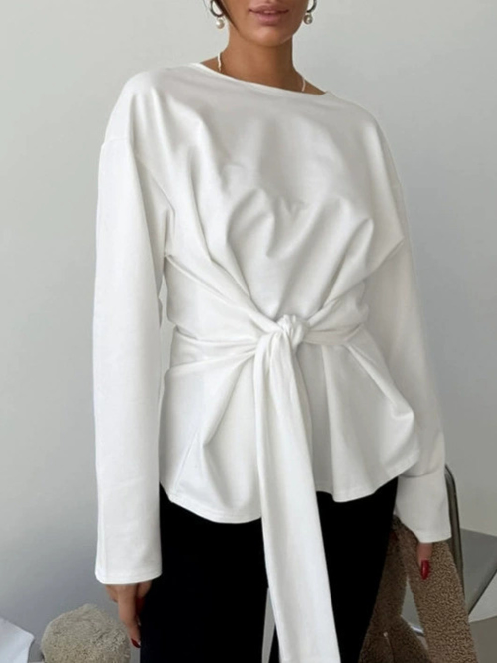 Forever 21 Spring Tie Waist Long Sleeve T-Shirt Office Top